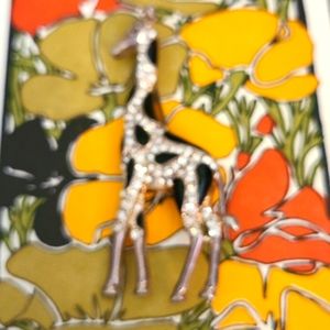 Giraffe - Black, Silver and  Rhinestones Pin